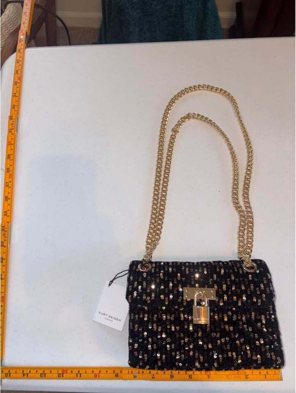 Kurt Geiger London Sequin Shoulder Bag with Gold Chain